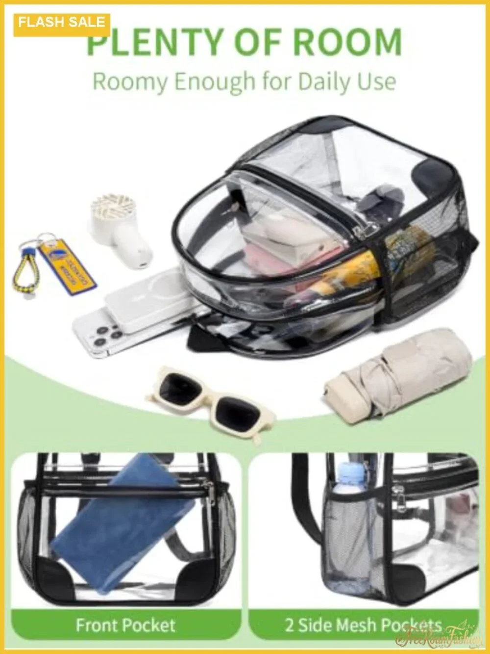 Clear Backpack Stadium Approved PVC Water Resistant Lightweight Bag Events